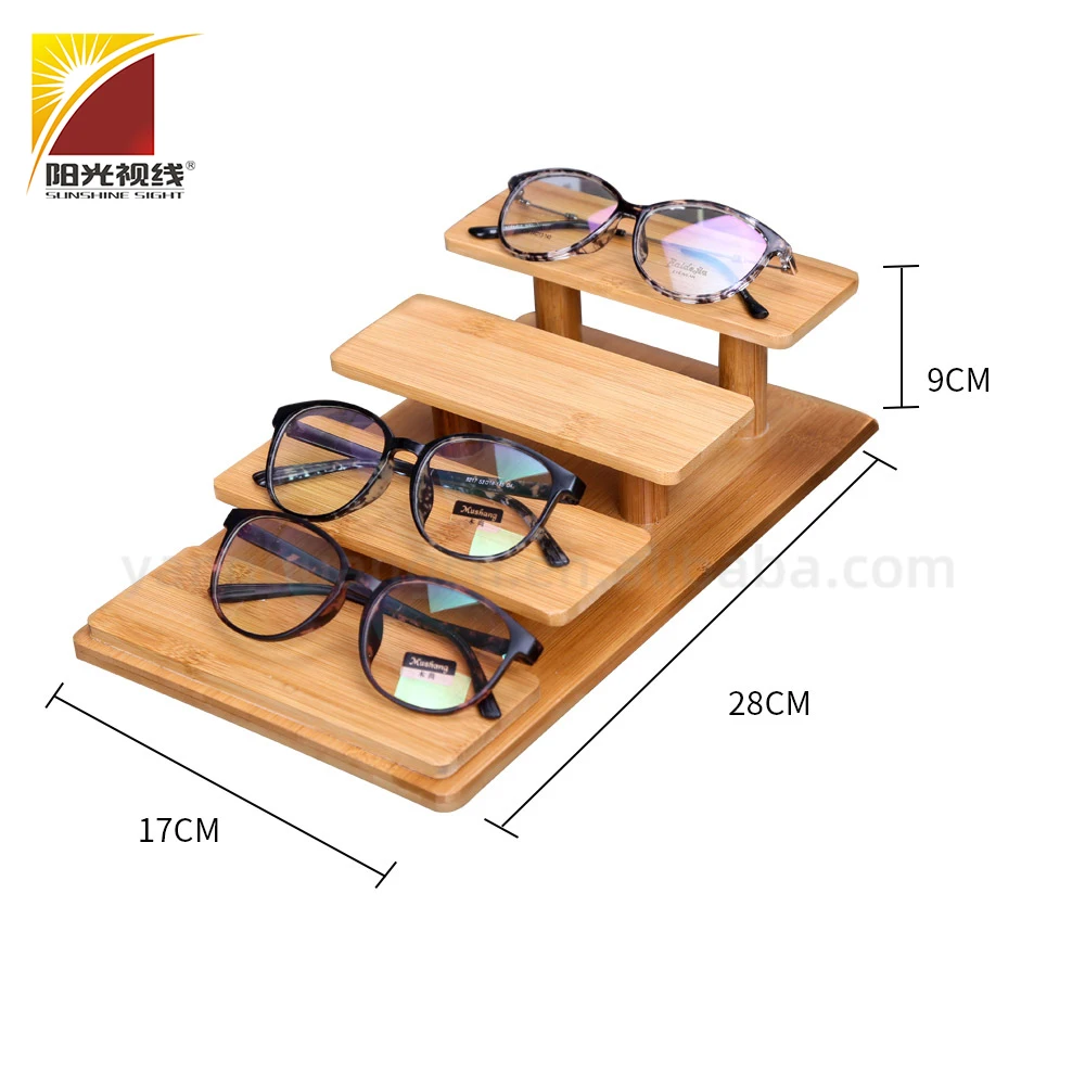 OEM Quality Retail Chain Store Multi-Layer Natural Wooden Bamboo  Glasses Display Rack Eyewear Stand Shelf