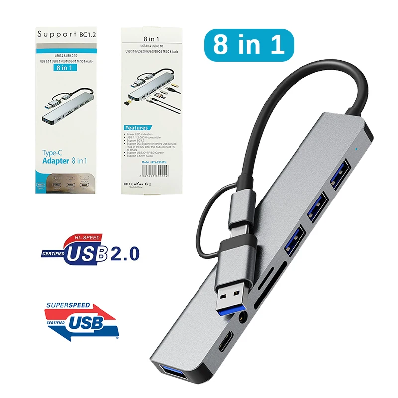 8 in 1 Aluminum 10GB High Speed Transfer USB C Hub With USB3.2 3.1 2.0 Port PD Charging USB Hub for MacBook Air