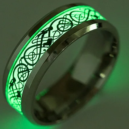 
Green Glow In The Dark Dragon Texture Male Silver Ring Polishing Stainless Steel Ring Man 