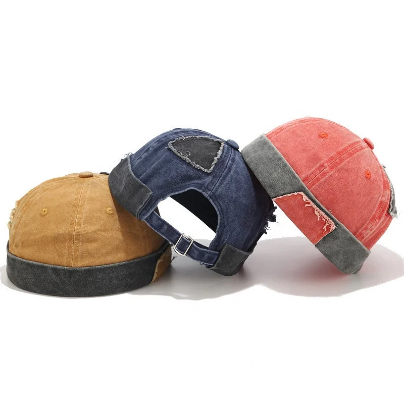 Custom Docker Brimless Sailor Blank Baseball Cap Stone Washed 100% Cotton Blank Men Multi Colors Custom Logo 6-panel Hat Unisex