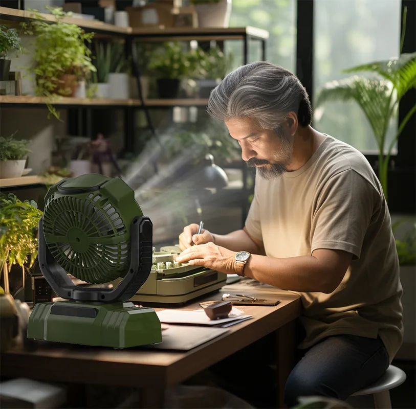 10000mAh Rechargeable Outdoor Camping Fan with LED Light Hook Remote Control Rotatable Portable Fan Table Fan for Office Car