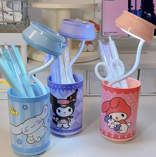 Cute Linda toy popular Kuromi My Melody Cinnamoroll Lamp Kids Desk Lamp pen container Holder Dimming Table Lamp Girls Gifts