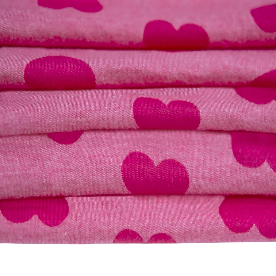 custom lightweight 115gsm 95% polyester 5% spandex burnt out heart-shaped printed knitting jersey fabric