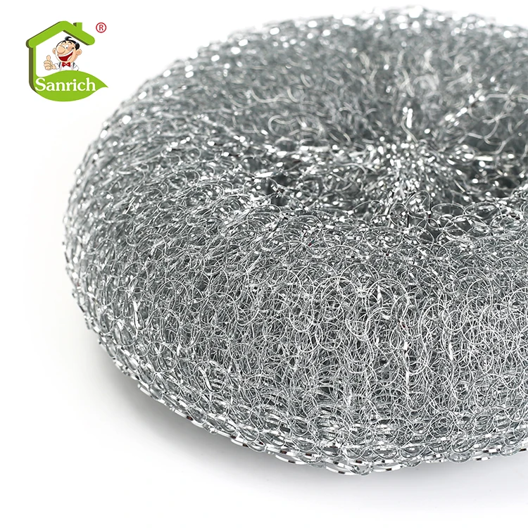 Silver galvanized steel metal mesh scourer for kitchen cleaning