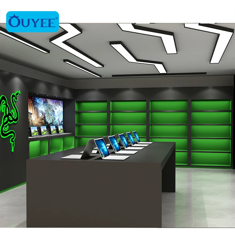 Custom made elegant  laptop display cabinet design counter computer table laptop showroom design