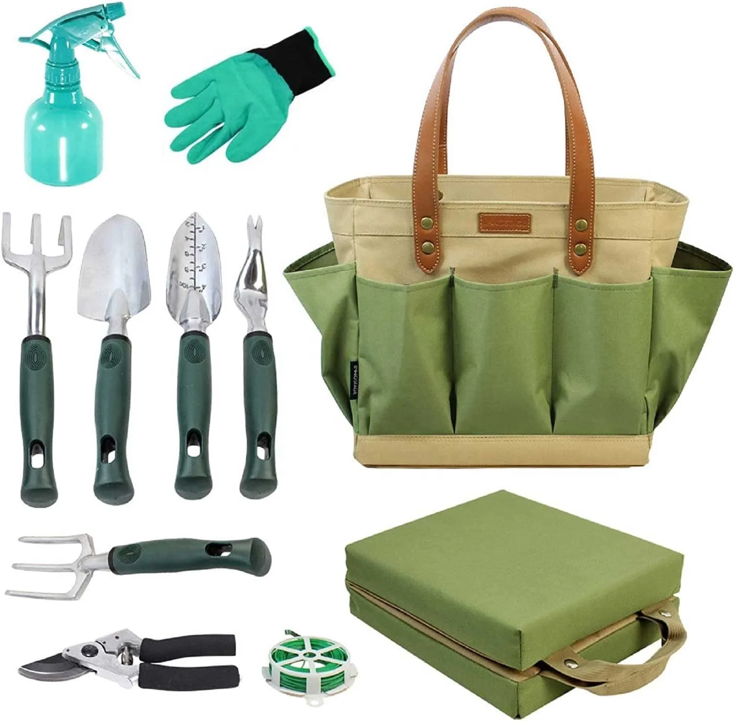 Garden Tool Tote Solid Bag with 11 Piece Hand Tools,Best Gardening Gift Set Organizer with Vegetable Garden Tool Kit