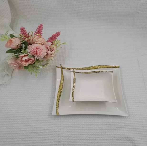 Creative modern light luxury electroplated chain ceramic dinner set for restaurant fruit salad pastry plate and bowl