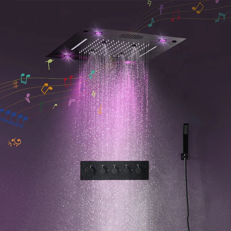 Потолочный умный светодиодный светильник для ванной комнаты, музыкальный накладной Радужный водопад, набор термостатического смесителя для душа
