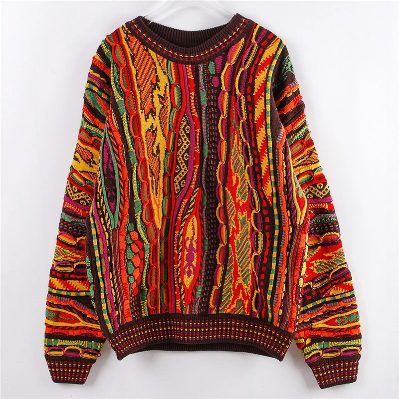 Custom Wholesale hot sale vintage colorful men knitted pullover sweater crew neck sweater