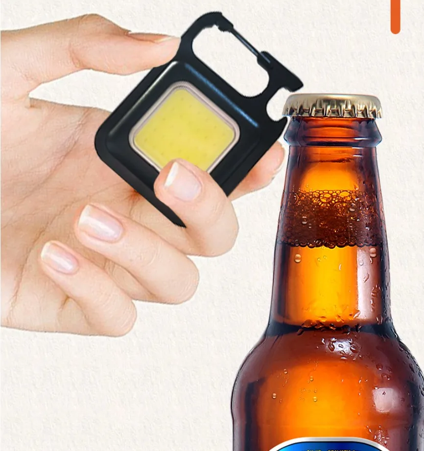 Rechargeable Keychain Flashlights COB Mini Flashlight with 3 Light Modes, Pocket Light with Folding Bracket with Bottle Opener