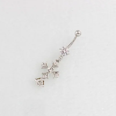 Allergy prevention piercing jewelry cross diamond insert navel nail metal medical stainless steel bend rod navel nail