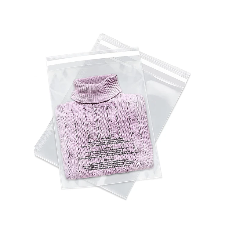 9x4Inch Self Seal 1.5 Mil Clear Poly Bags With Suffocation Warning Permanent Adhesive Packaging Bag For Cloth T-shirt