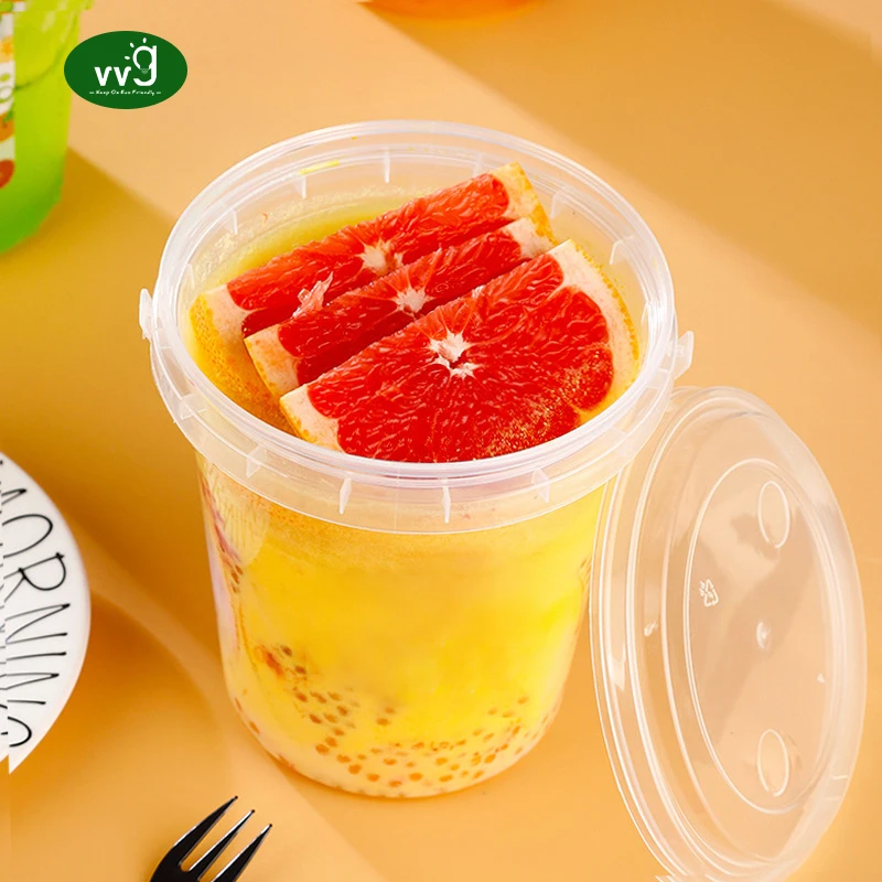 VVG 500ml Round Plastic Pail Container 1 Gallon Clear Reusable Plastic Ice Cream Bucket with Lid and Handle