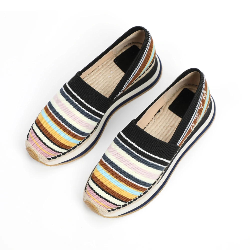 
Selling color stripe interval ladies thick bottom casual stripe espadrilles shoes 