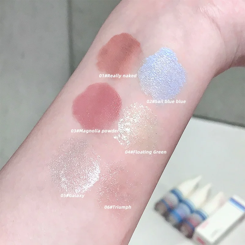 Private Label High Pigment Long Lasting Vegan Face Makeup HighLight Eyeshadow Natural 6 Colors Brightening Liquid Eyeshadow