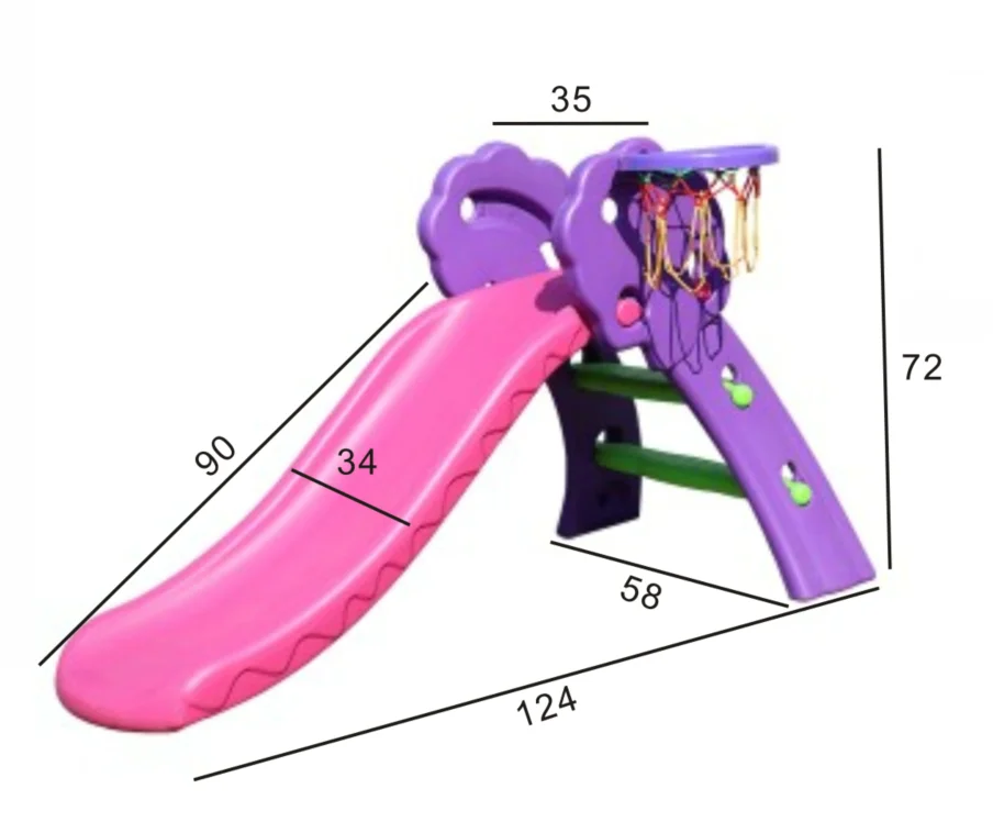 Wholesale Cute Kids Slides Indoor Plastic Playground Equipment Hot Sale Protecting Fold Slide With Basket Hoop