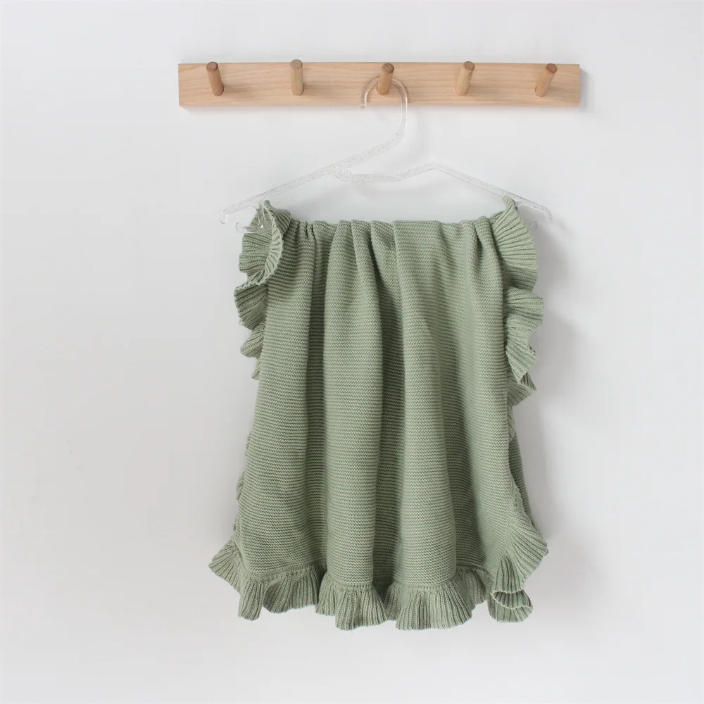 Organic Cotton Cable Knit Receiving Baby Blankets Ruffle Knitted Throw Crochet Safe Cellular Neutral Swaddle Receiving