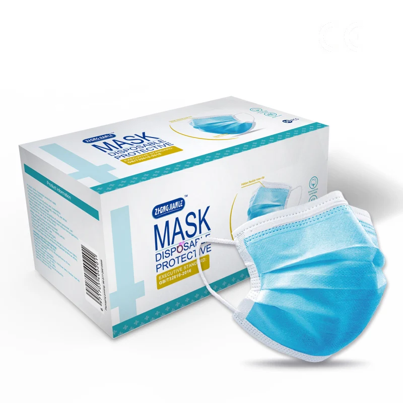 Wholesale Fast Delivery ZHONGJIANLE Factory Price 3ply Mask Facemask Blue Disposable Face Masks