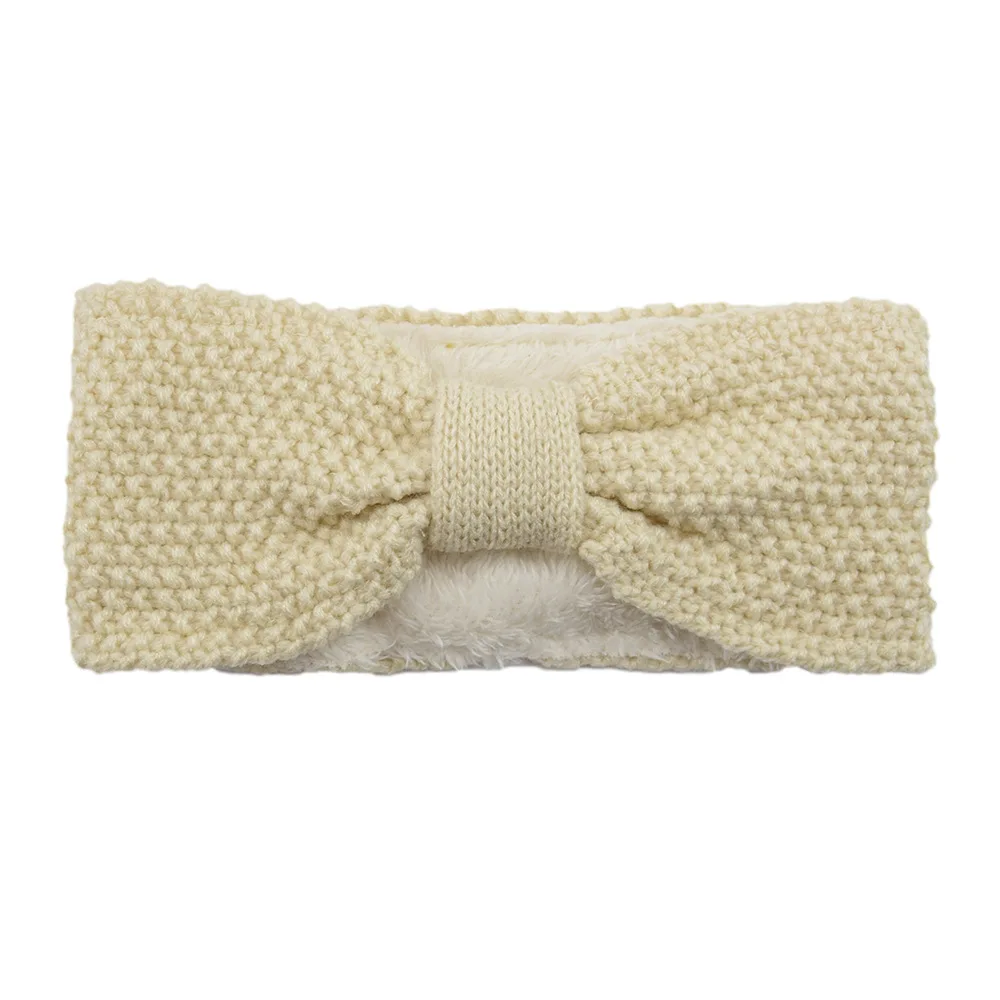Hot Sale Winter Knitted Bow Hair Band Fleece Lined Headbands Soft Stretch Headwrap Knotted Crochet HairBand Accessories