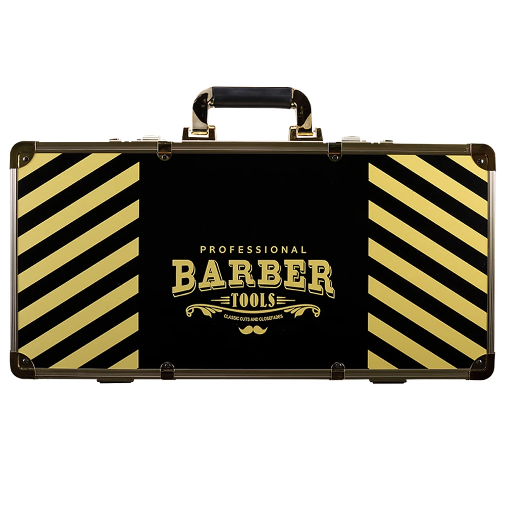 logo printed very popular black and gold aluminum barber tool kit carrying suitcase case box