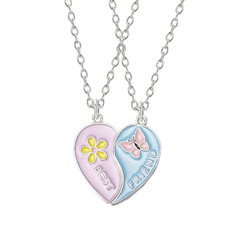 Charm Friends Forever Necklaces Honey Love Couple Pendant Rainbow Magnet Broken Heart Butterfly BFF Friendship Necklace