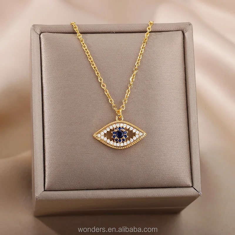 Dainty Women Evil Eye Couple CZ Crystal Necklace Adjustable Link Chain Low MOQ Factory Price Jewelry