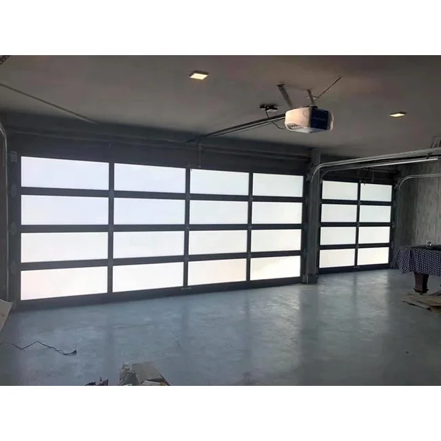 Aluminum frame 9mm tempered frosted or transparent glass electric sliding garage door manufacturer in Shenzhen, China