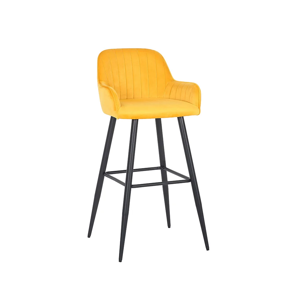 Partner Velvet Metal Legs Countertop Chairs Thick Cushion Tall Chair Modern Bar Chair With Footrest