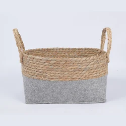 Natural Handmade Straw Basket With Rope Storage Basket For Food Fruit Vegetable Storage Basket Tray