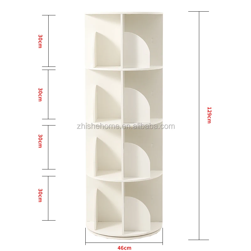 Modern White wooden rotating bookshelf bookcase