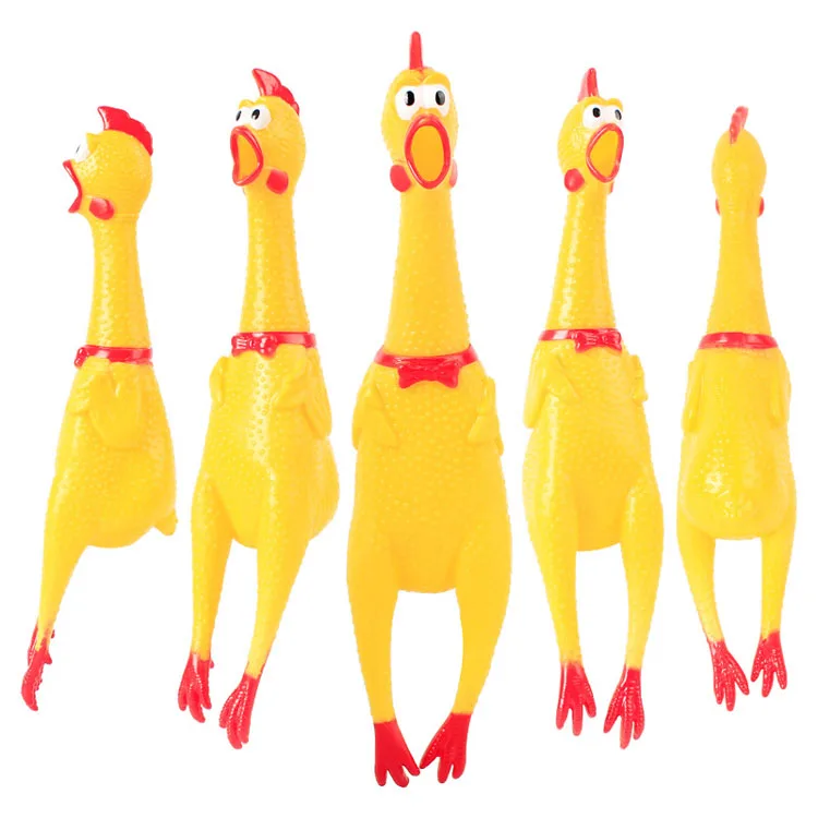 Wholesale Yellow Rubber Screaming Chicken 40cm Durable Bite Resistant Squeaky Toy Dog