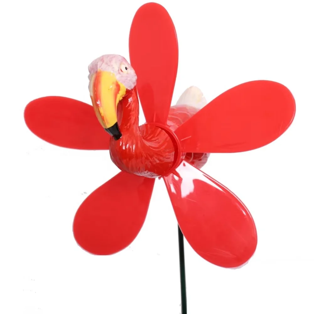 Custom Indoor/Outdoor Red Flamingo Ornaments Hot Sale PE Plastic Windmill Lawn Home Landscaping Stakes LED Lights Patio Yard