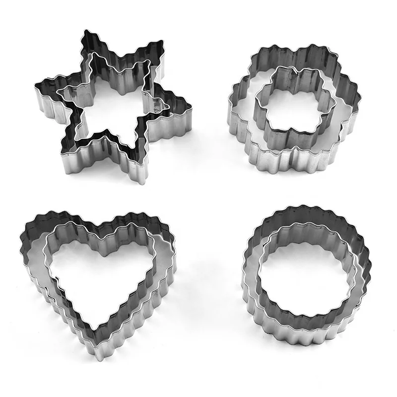 stainless steel cookie mold cutter set of 8 pcs pudding mousse cake tools mould curve edge heart round snowflake flower