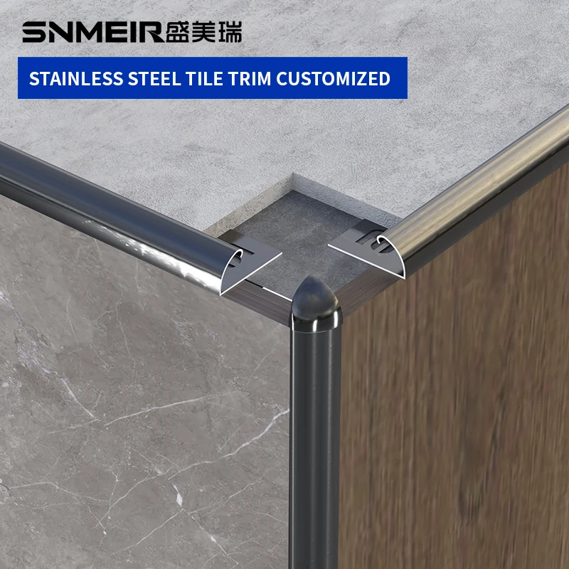Snmeir Aluminum Ceramic Tile Corner Trims Curved Strip Protection Metal Edge Trim Line For Tile Decorative