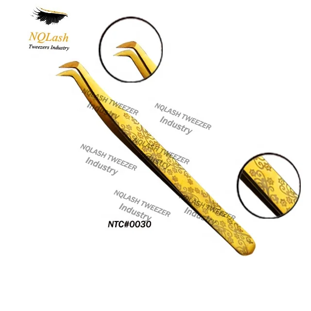 Latest Design Titanium Gold Color Eyelash Tweezers Japanese Stainless Steel Customer Choice Custom logo Plasma Plated  Pointed