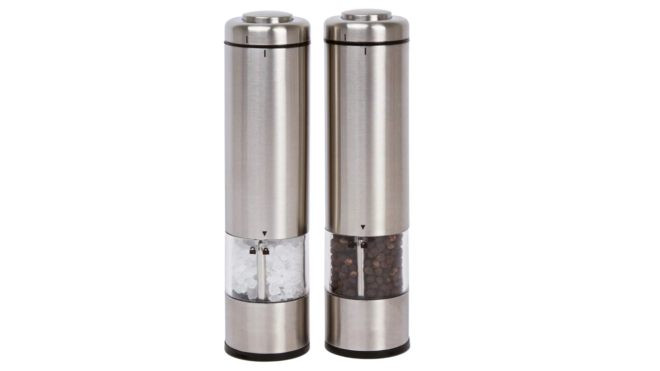 Electric Kitchen Stainless Steel Adjustable Coarseness Salt and Pepper Mill Set with Light