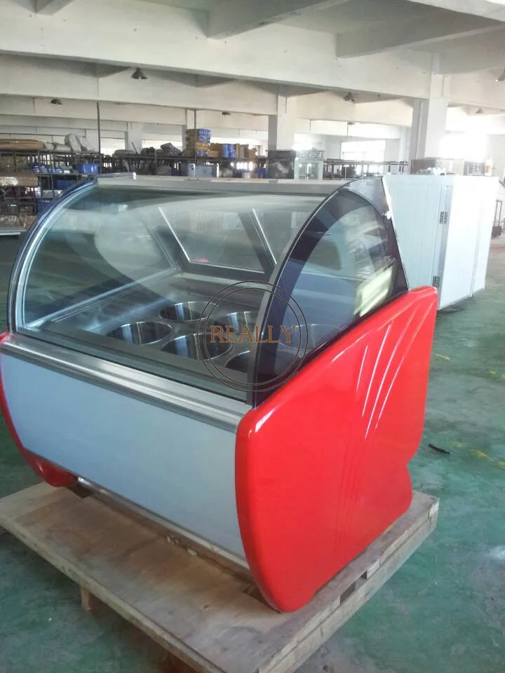 Curved Glass Commercial Giant Gelato Ice Cream Cone Display Chest Freezer Showcase Cabinet for Sale