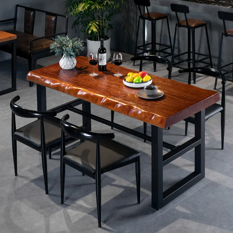 Industrial style wrought iron solid wood dining chair leisure retro chair combination cafe restaurant bench and chair