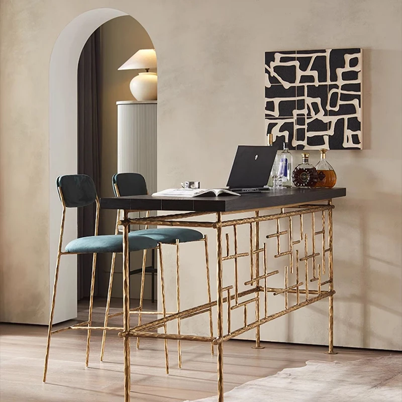 Nordic Industrial Silent Wind Handmade Forged Retro Bronze Iron Bar Desk Leader Bar Wall Standing Table