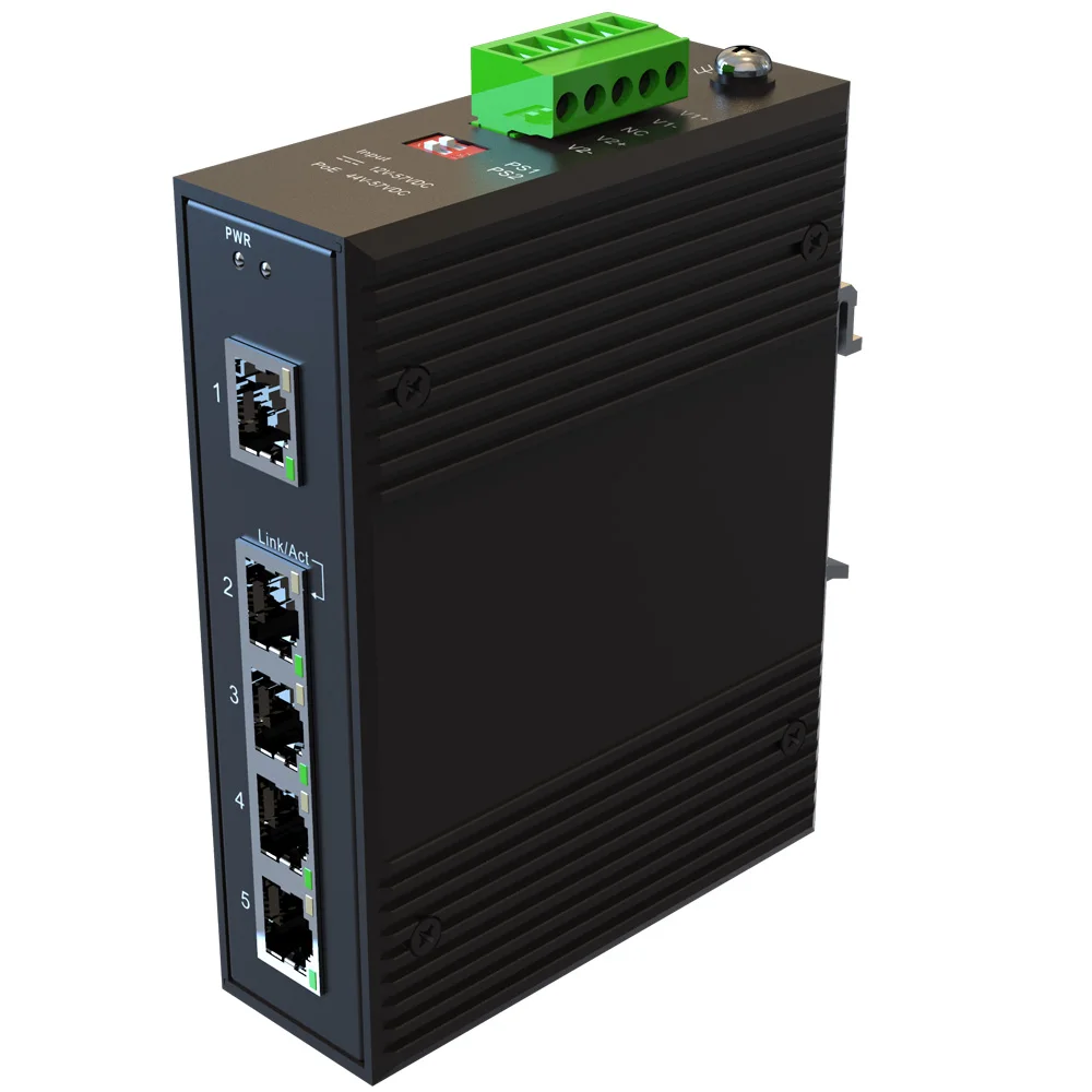AC 85V-265V Input 5-Port Industrial 100M Unmanaged Ethernet Switch 5*10/100Mbps RJ45 Ports