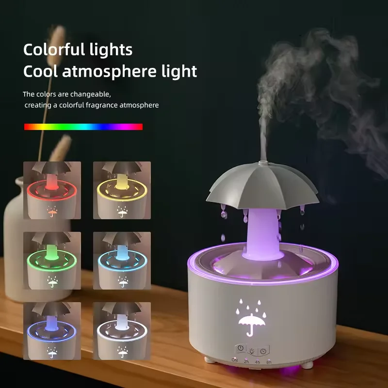 Umbrella Rotating Water Droplet LED Night Light Aromatherapy Desktop Ultrasonic Aroma Diffuser Humidifier Remote Control