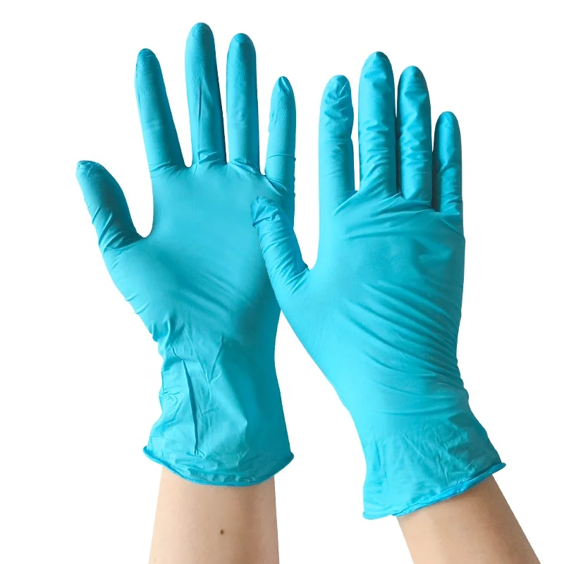 Lake Blue Nitrile Hand Gloves with the Food Grade Certification 100 PCS Box Disposable Powder Free Nitrile Gloves for Kitchen