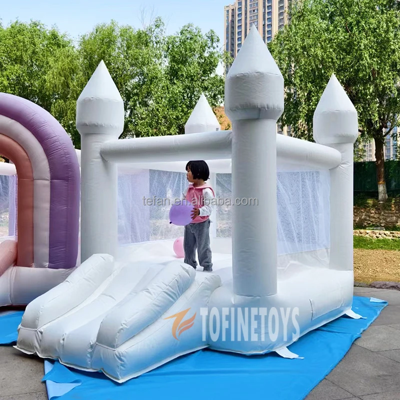 Factory OEM and ODM  Indoor Inflatable Bouncer White Bounce House with  Pastel Colors for Kids