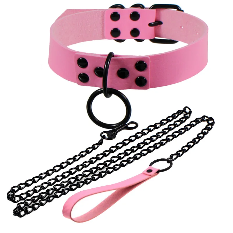 Women &Man  Punk Gothic  Sexy Rivet Alternative Metal Slave PU Leather Collar Traction Belt  BDSM Bondage Choker Necklace