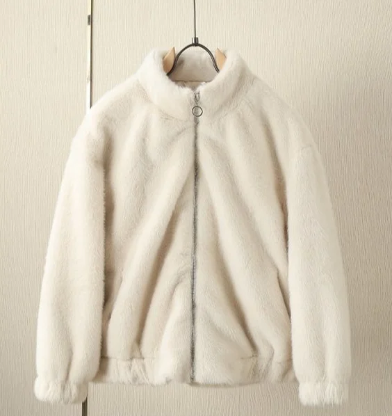 Custom logo Winter thickened Faux Rabbit Fur Coat Women  Korean Loose Plush Long Sleeve Jacket Mink Fur Coat For Ladies