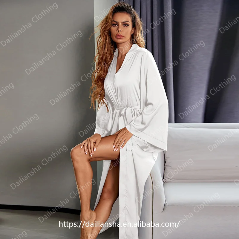 sexy sleepwear satin printed robe kimono robe lingerie sex dresses women see through nighty lingerie long robe hgh quality