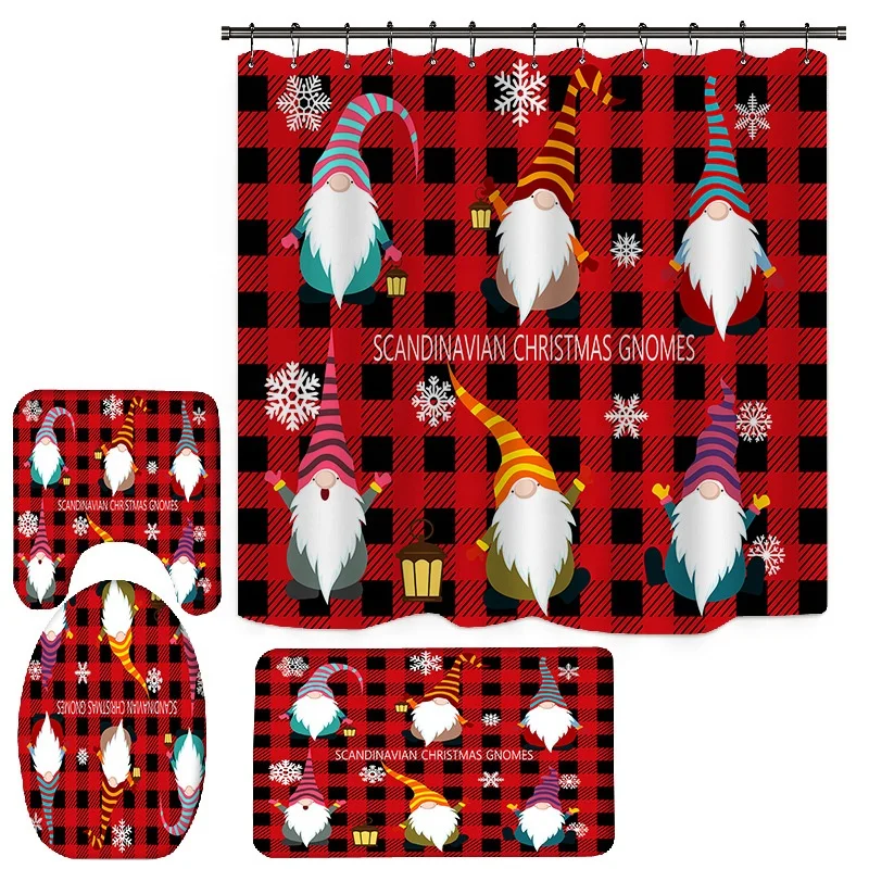 Bindi Wholesale 4 pieces Christmas Pattern Designer Waterproof 3D Polyester Bath Shower Curtains Sets