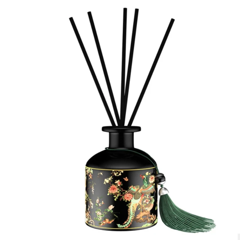 Custom luxury matte black glass bottle natural essential oil aroma reed diffuser with rattan sticks