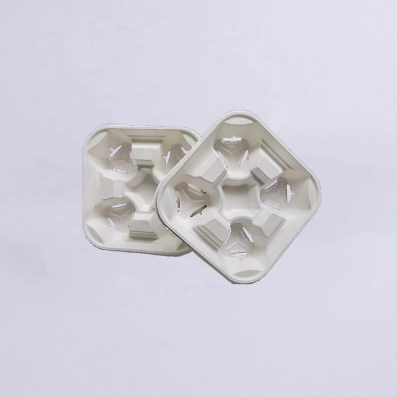 Top Seller Biodegradable disposable sugarcane paper hot drink holder 4 cups coffee carrier