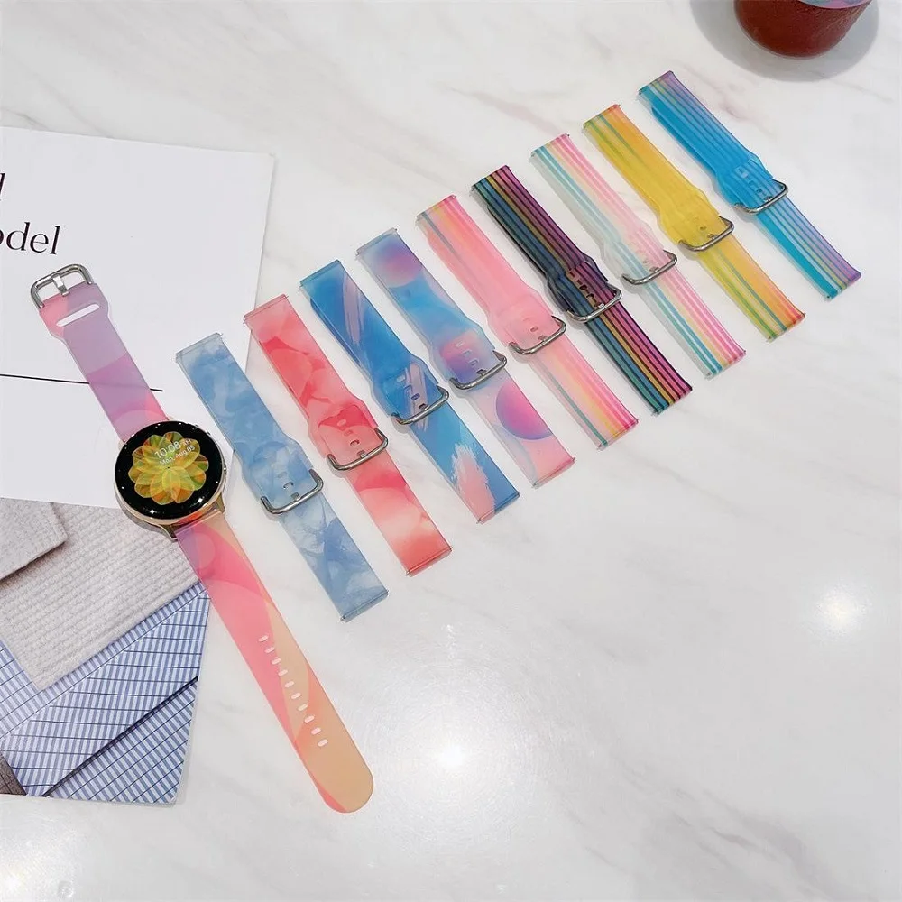 20mm 22mm Frosted Jelly Transparent Rainbow Wristband Strap For Samsung Galaxy Watch Active Huawei Gt Garmin Silicone Watch Band